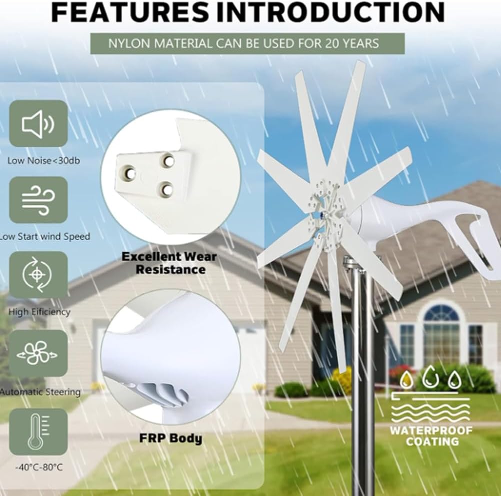 Low Noise 2000W Wind Turbine Generator 8 Blades Windmills Kits 12V 24V 48V 220V with MPPT Charger Controller for Home Use Efficient Wind System
