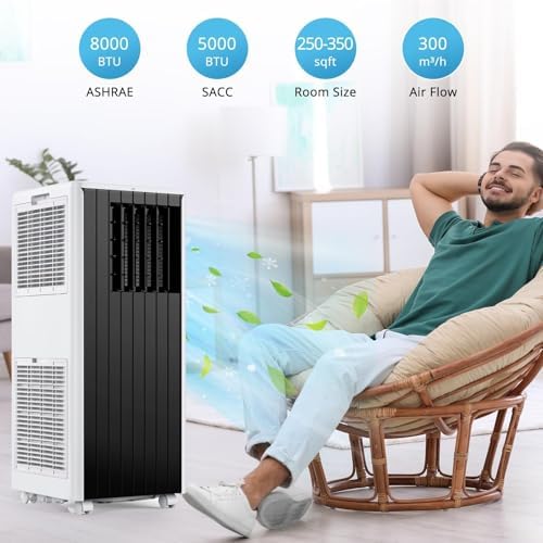 Portable Air Conditioner 8000 BTU, Portable AC Unit with Fast Cooling/Dehumidifier/Fan Modes for Rooms Up to 350 Sq.Ft, 3-1 AC Unit with Remote Control & 24H Timer