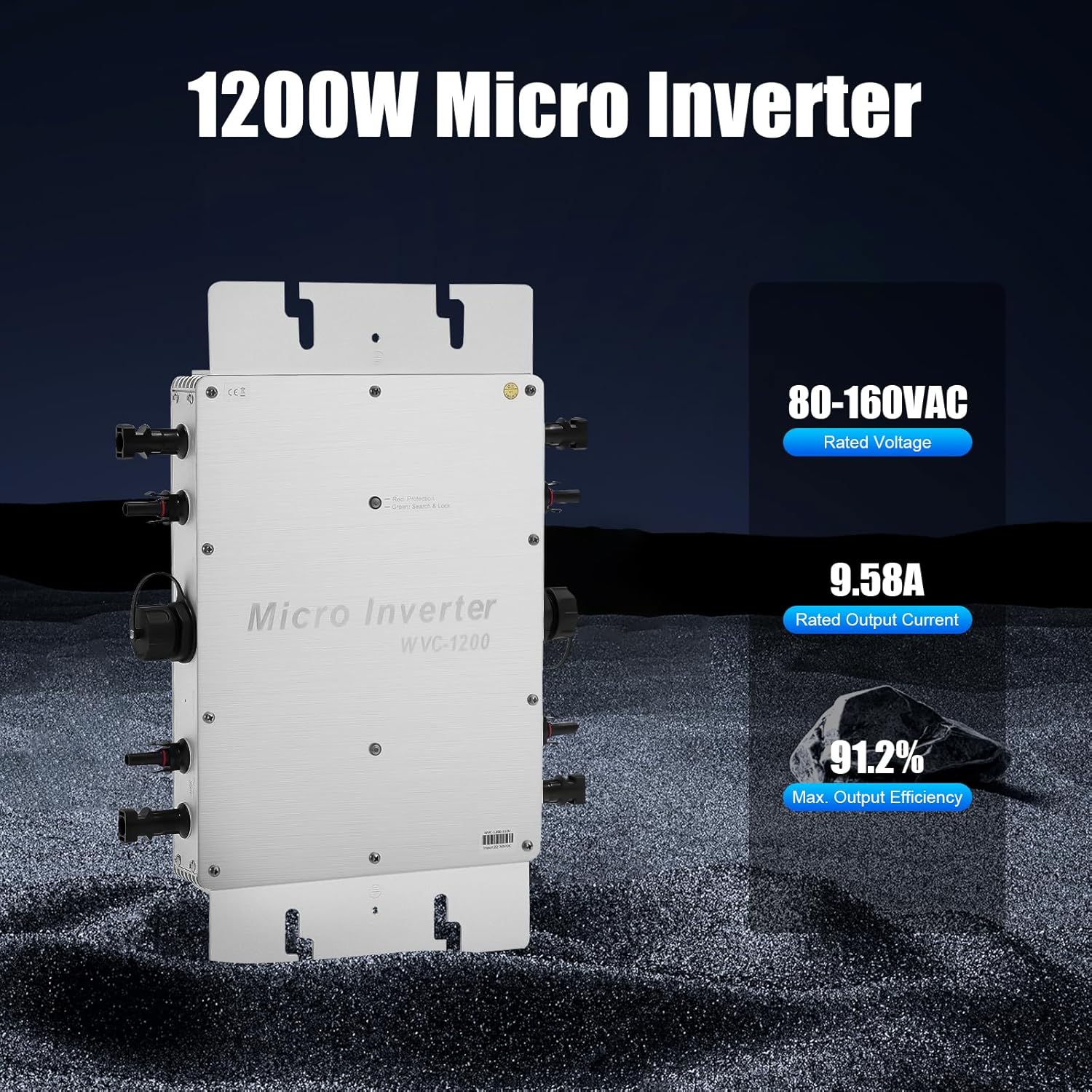 1200W Solar Grid Tie Micro Inverter, 110V Solar Micro Grid Tie Inverter with 32 bit DSP and LCD Display, IP65 Waterproof, MPPT Tech Boosts Generation by 25% for 30V 36V Solar Panel