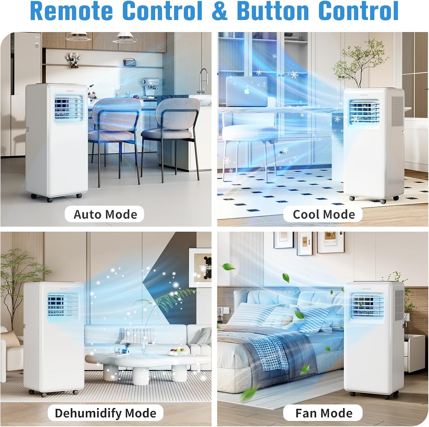 JINJUNYE Portable Air Conditioners 10,000 BTU 4-In-1 with 7 Color LED Light, Portable AC Unit Dry, Fan, Sleep Mode, Cool Room Up to 450 Sq.Ft, 24H Timer, Window Kit(Battery not Included)