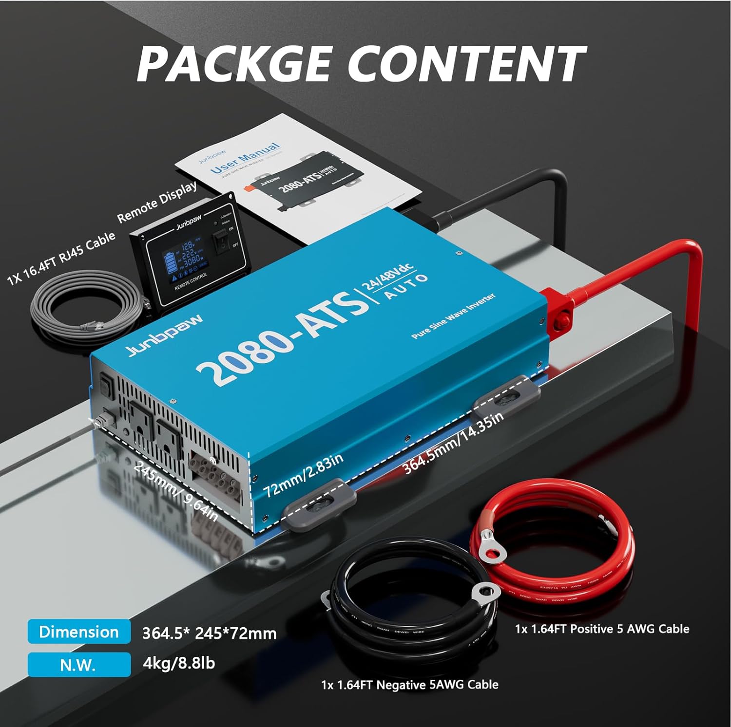 2080W Pure Sine Wave Inverter with Auto Transfer Switch ATS, Dual Voltage Power Inverter 24V/48V to 120V for RV, Truck Off-Grid, Camping, Home Emergency Backup (Blue)