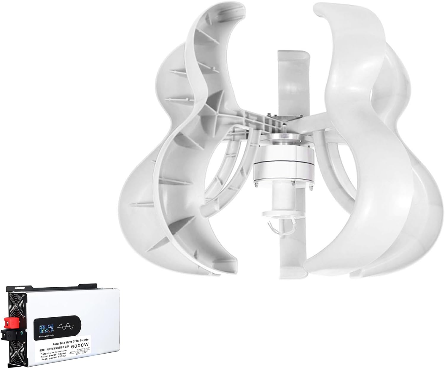 48v, 6000W Vertical Axis Wind Turbines Generator Lantern, 12V 24V 48V 220V Motor Kit Windmill Energy Charge Turbines, for Home Camping(with Inverter)