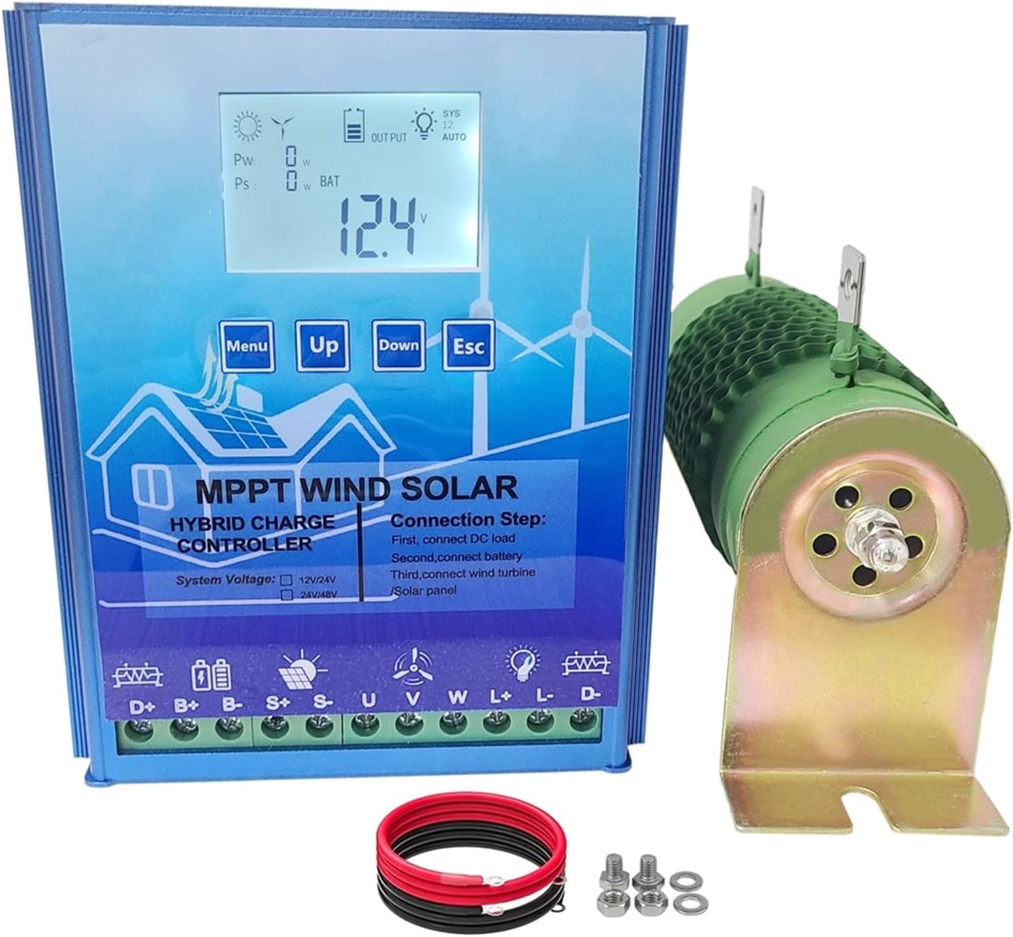 3000W MPPT Hybrid Solar Wind Charge Controller 12V 24V 48V PV Wind Turbine Regulator for Lifepo4 Lithium Gel Lead Acid Battery - Solar Controller(Wind1.5KW Solar1.5KW,Auto 12V24V)