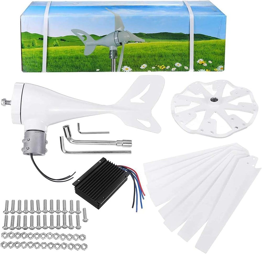 12000W 12V 24V 48V Wind Turbines Generator Kit,Vertical Turbine Motor Household Windmill with Mppt Controller Low Noise(White)