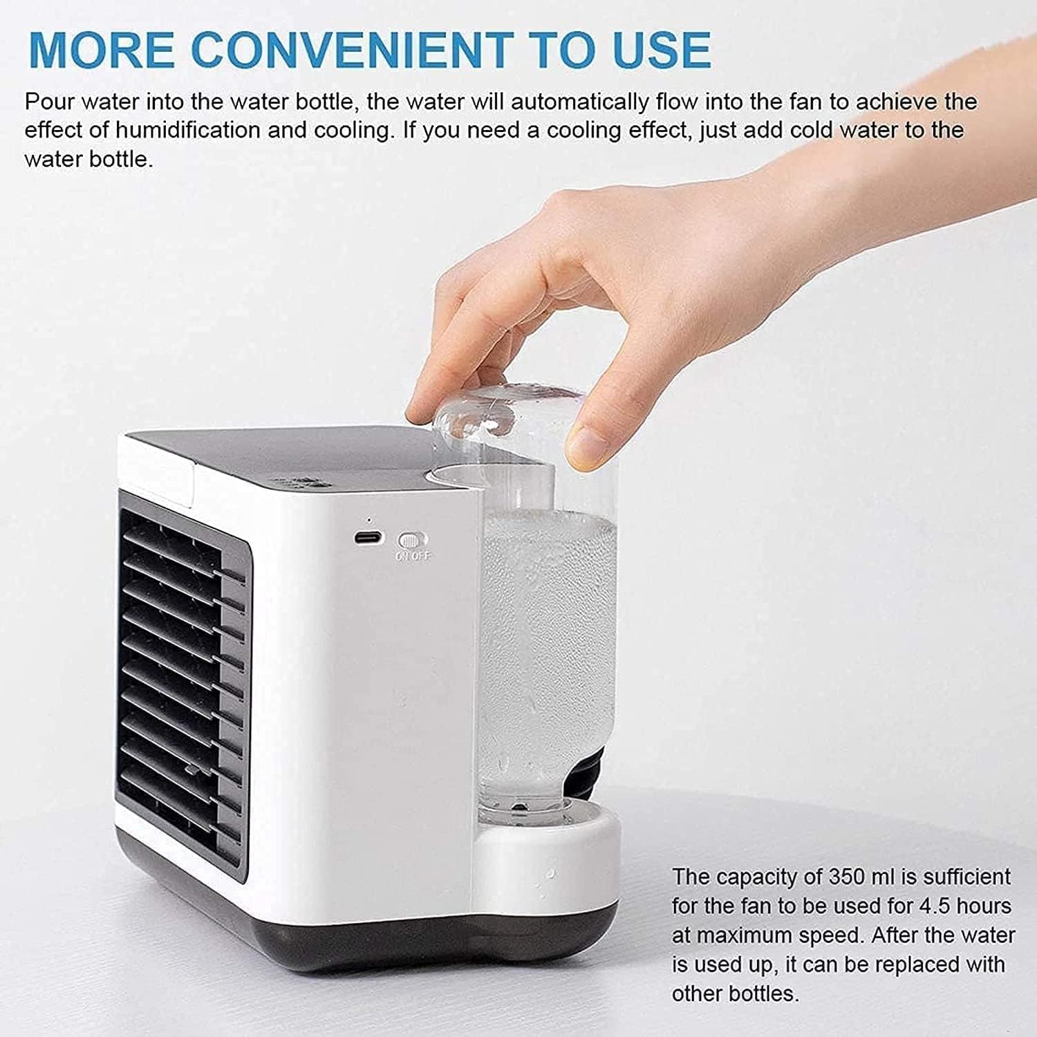 Portable Air Conditioner Fan, Desktop Cooling Fan, Personal Air Cooler Humidifier, Mini Air Conditioner for Bedroom Office Home Room (Color : White)