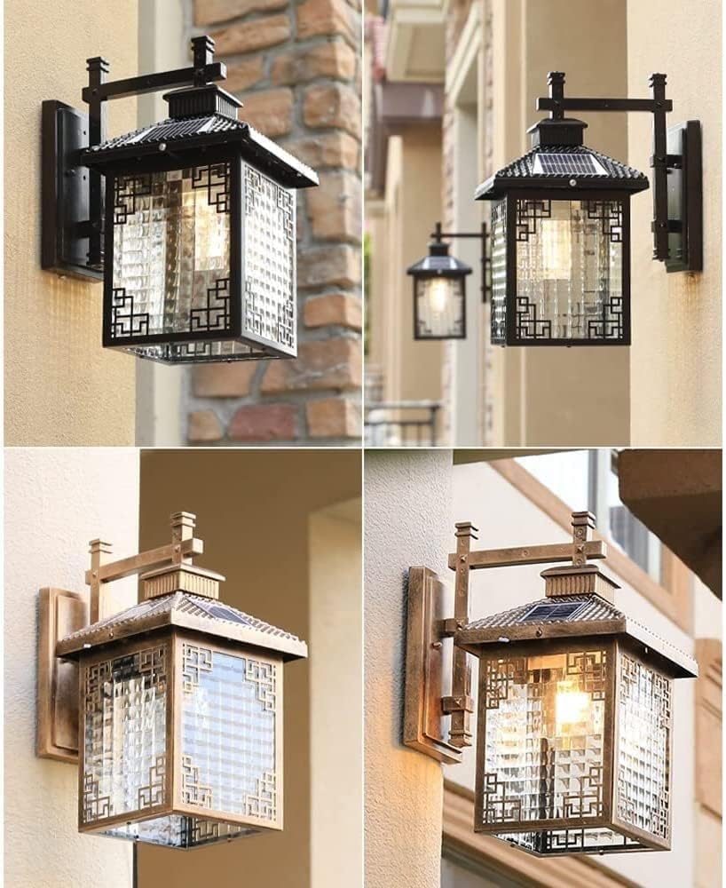 Wall Light Waterproof Solar Wall Mount Lighting Aluminum Outdoor Wall Sconce Sun Powered Wall Lamp Fixtures Compatible with Garden Villa Garage Decor Lamp, Gold,Ceiling Lighting