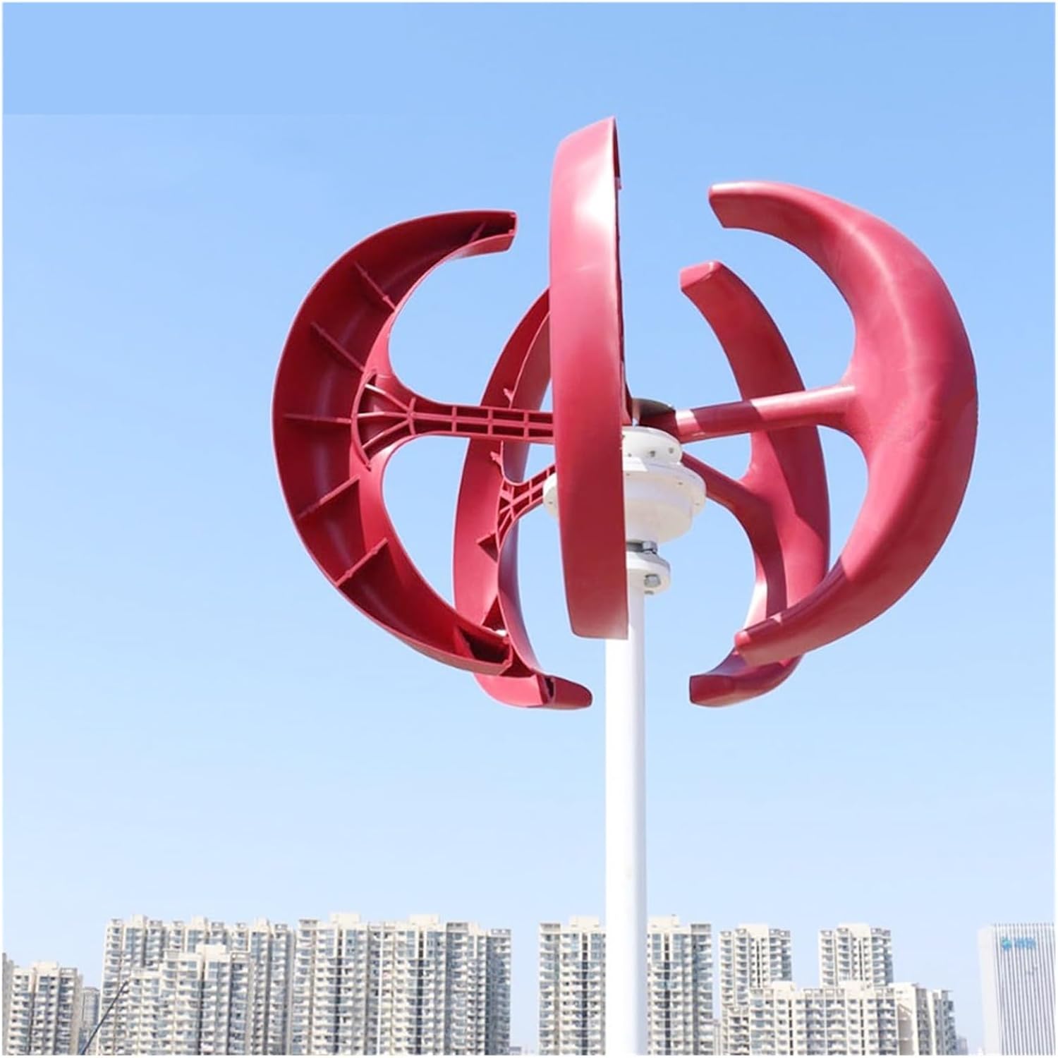 5000W Vertical Axis Wind Turbine Generator 5KW 12V 24V 48V with MPPT Low Noise Wind Power Generator Windmill for Home Farm Industrial Energy(Red with Controller,24V_5000W)