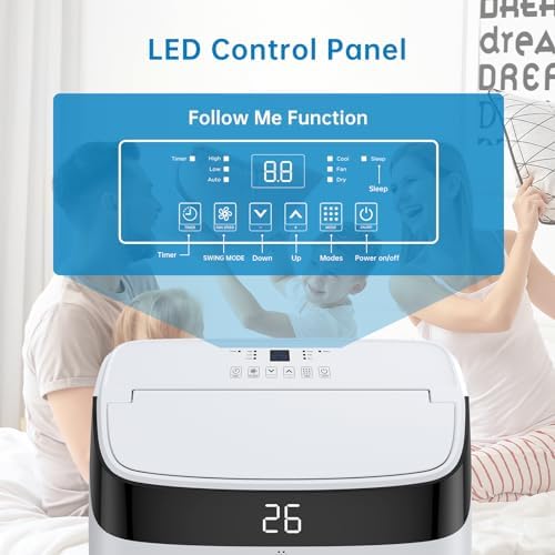 10,000 BTU Portable Air Conditioner, Cools up to 450 sq. ft, Portable AC Built-in Dehumidifier and Fan Modes, with Remote Control and Installation Kits, < 50dB, White