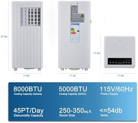 Portable Air Conditioner | 8,000 Btu for Large Rooms Up to 350 Sq. Ft. | 3 Modes, Remote Control, and Installation Kit Included | Ideal for Cooling