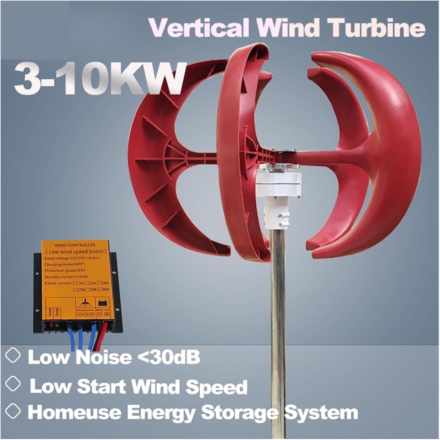 8KW 10KW 5KW 12V 24V 48V Wind Turbine Generator Vertical Turbine tive Windmill MPPT Hybrid Controller Home Industrial Energy(White,48V_5KW)