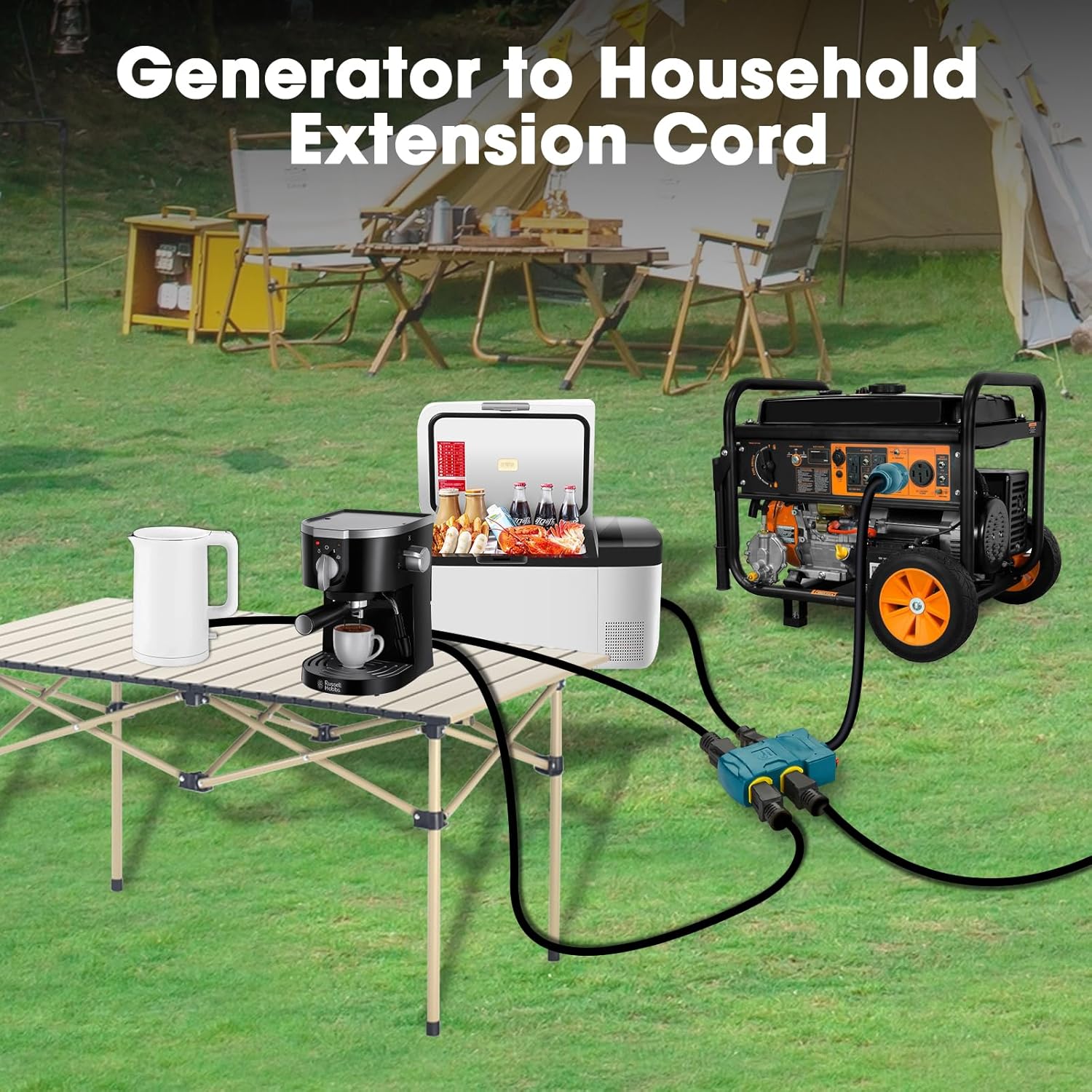 30 Amp to 20 Amp 110V Generator Distritution Cord with Circuit Breaker,NEMA L14-30P/Four 5-15R, 4 Prong 10 Gauge Flexible Generator Power Cord,30Amp 7500 Watts (25FT)