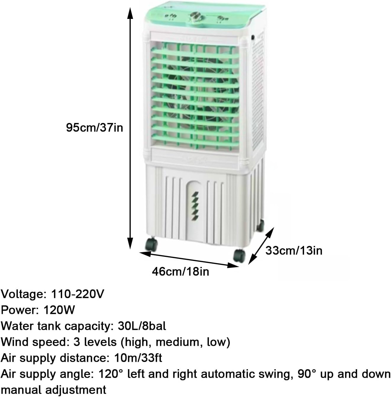 Portable Air Conditioners, Evaporative Air Cooler, Strong Cold Wind, Upper and Lower Double Water Tanks, for Workshops, High Temperature Places(95x46x33cm/37x18x13in)