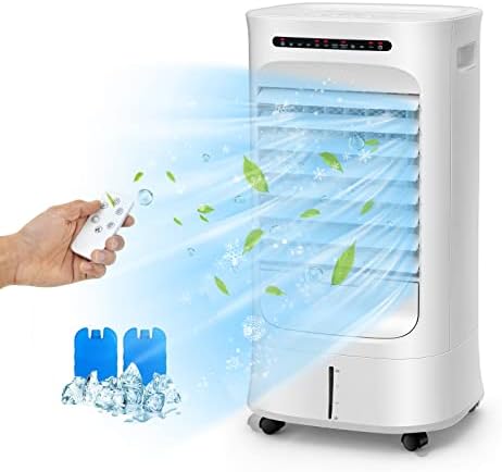 PETSITE Portable Air Conditioner Windowless, Evaporative Cooler Fan with Remote Control, 15H Timer, 2 Ice Packs, 2.6 Gal Water Tank, Personal Swamp Cooler for Bedroom Home Office