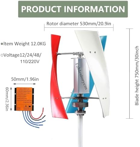 14000W Portable Vertical Wind Turbine Kit, 3-Blade Helix Generator with Charge Controller for RV, Marine, Home & Industrial Energy Solutions, White - 220V
