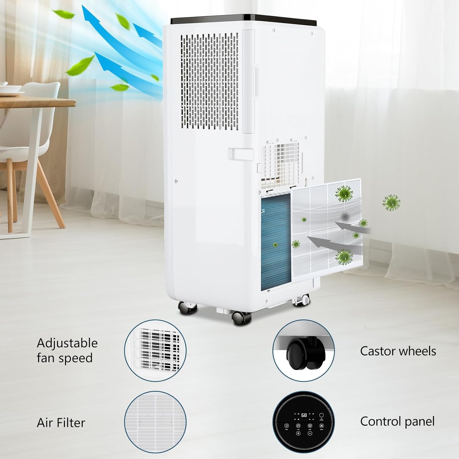 Portable Air Conditioner, 8000BTU Portable Air Conditioners for Room Cooling Up to 350 Sq. Ft, 3-in-1 Remote Control AC with 24-Hour Timer and Window Kit, for Home, Office, Bedroom, White