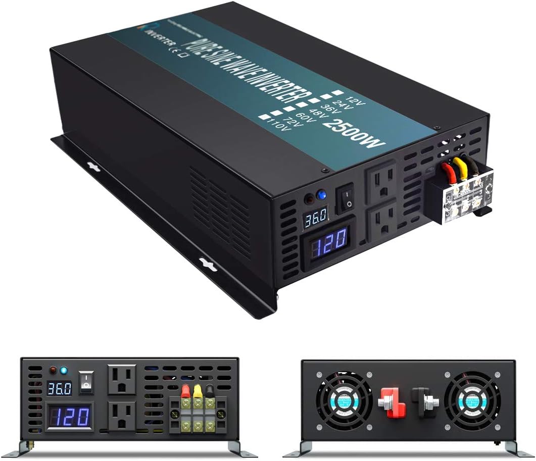 WZRELB 2500W 36V 120V Pure Sine Wave Power Inverter with 2 AC Outlets,Car Inverter