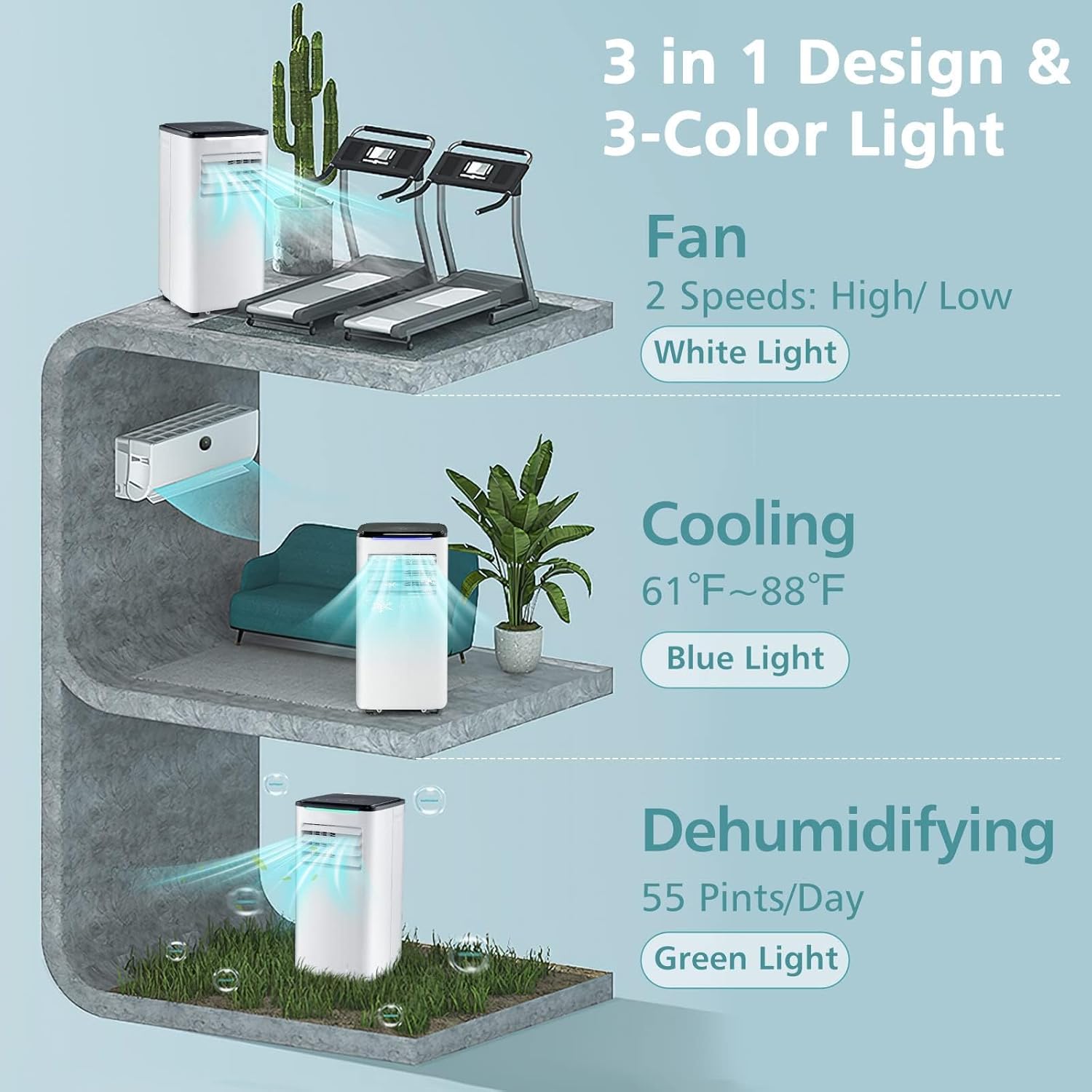 DORTALA Portable Air Conditioner 10000 BTU, 3 in 1 AC Cooling Unit with Cool, Fan, Dry & Sleep Mode, Window Kit Included, Standing Air Conditioner for Home, Apartment, Cools Rooms up to 350 Sq.Ft