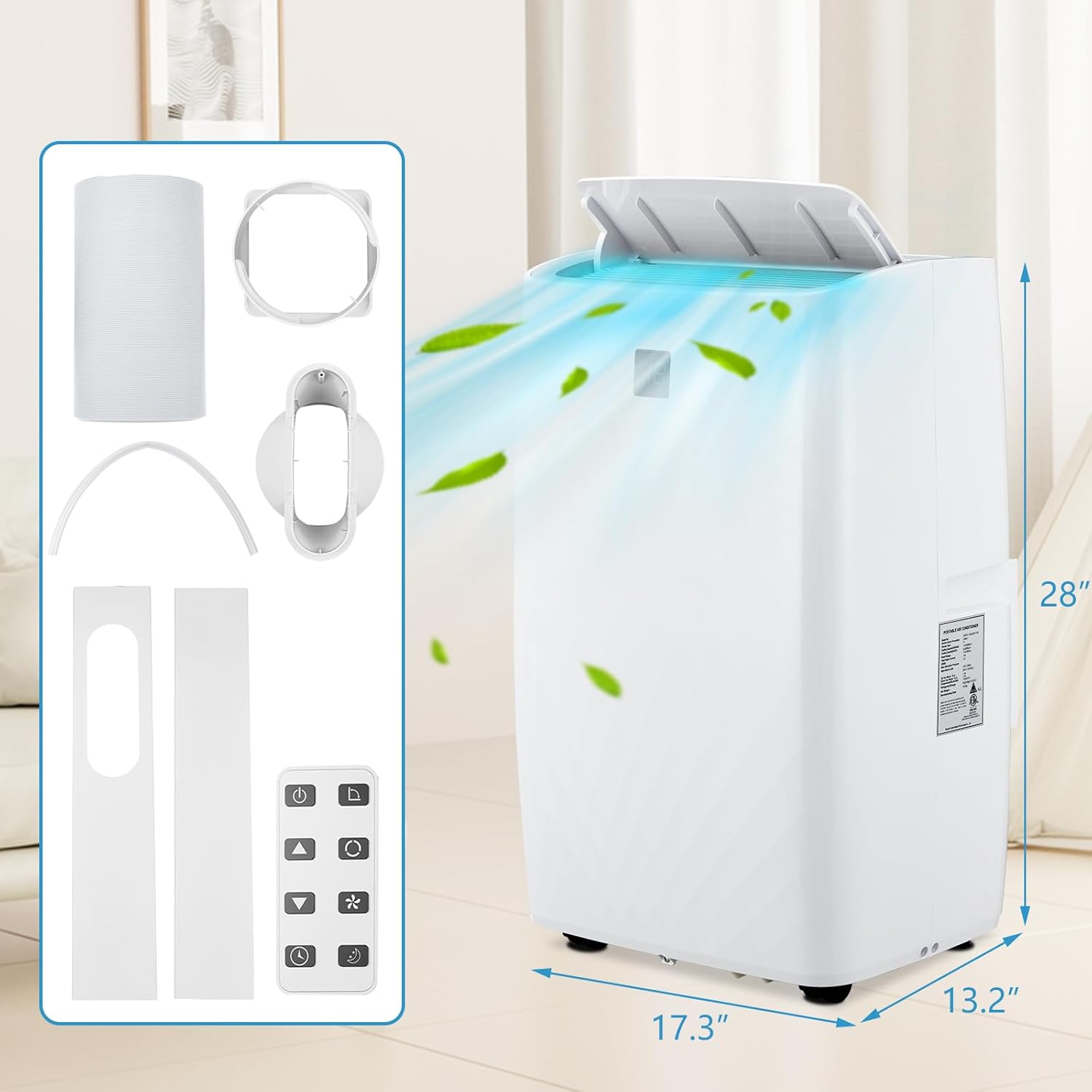 14,000 BTU Small Air Conditioner, Portable Air Conditioners for Rooms Up to 750 Sq Ft, 3-In-1 AC Unit with Sleep Mode, Swing Fan, 24H Timer, Remote Control, Window Kit, White