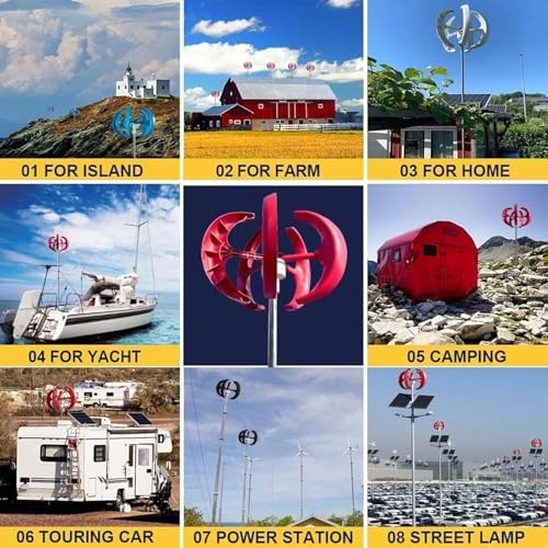 400W 600W 800W 1000W 1200W Vertical Wind Generator, 12V 24V Quiet Vertical Axis Turbine with 5 Blades & Controller for Home Renewable Energy Solutions