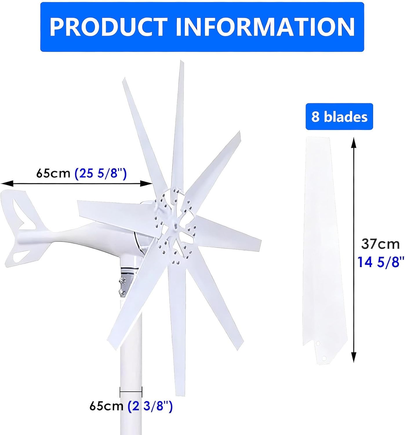 2000W Wind Turbine Generator Kit,8-Blade Wind Power Generator,12V 24V 48V 220V with Charge Controller,2m/s Start Wind Speed,with MPPT Controller,Suitable for Home,Farm,RV 12V