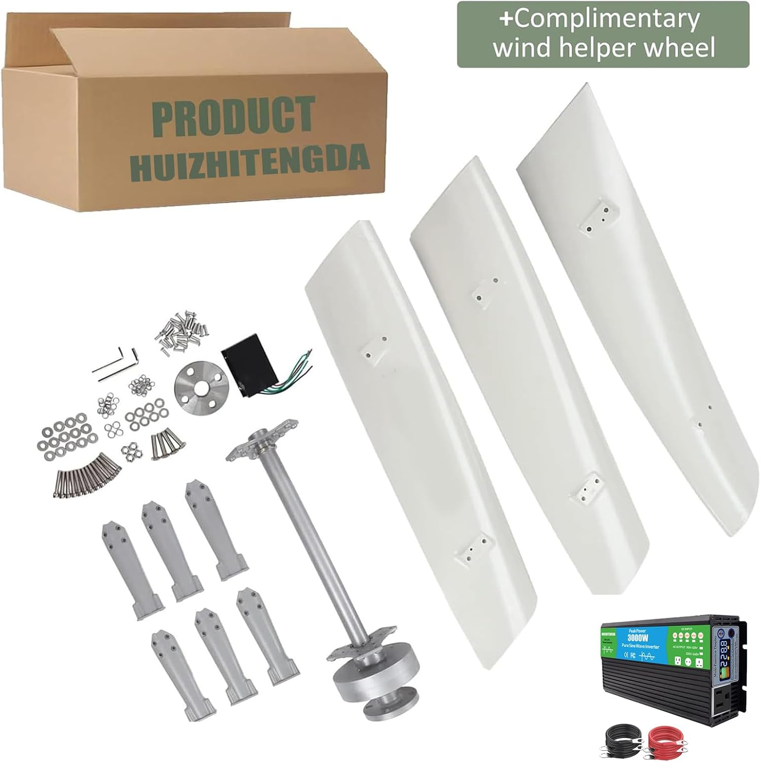 3000W 12V-220V Vertical Axis Wind Generator, Wind Turbine 3 Blades Windmill Generator Suit for Hybrid Solar Wind System(with Charger Controller)