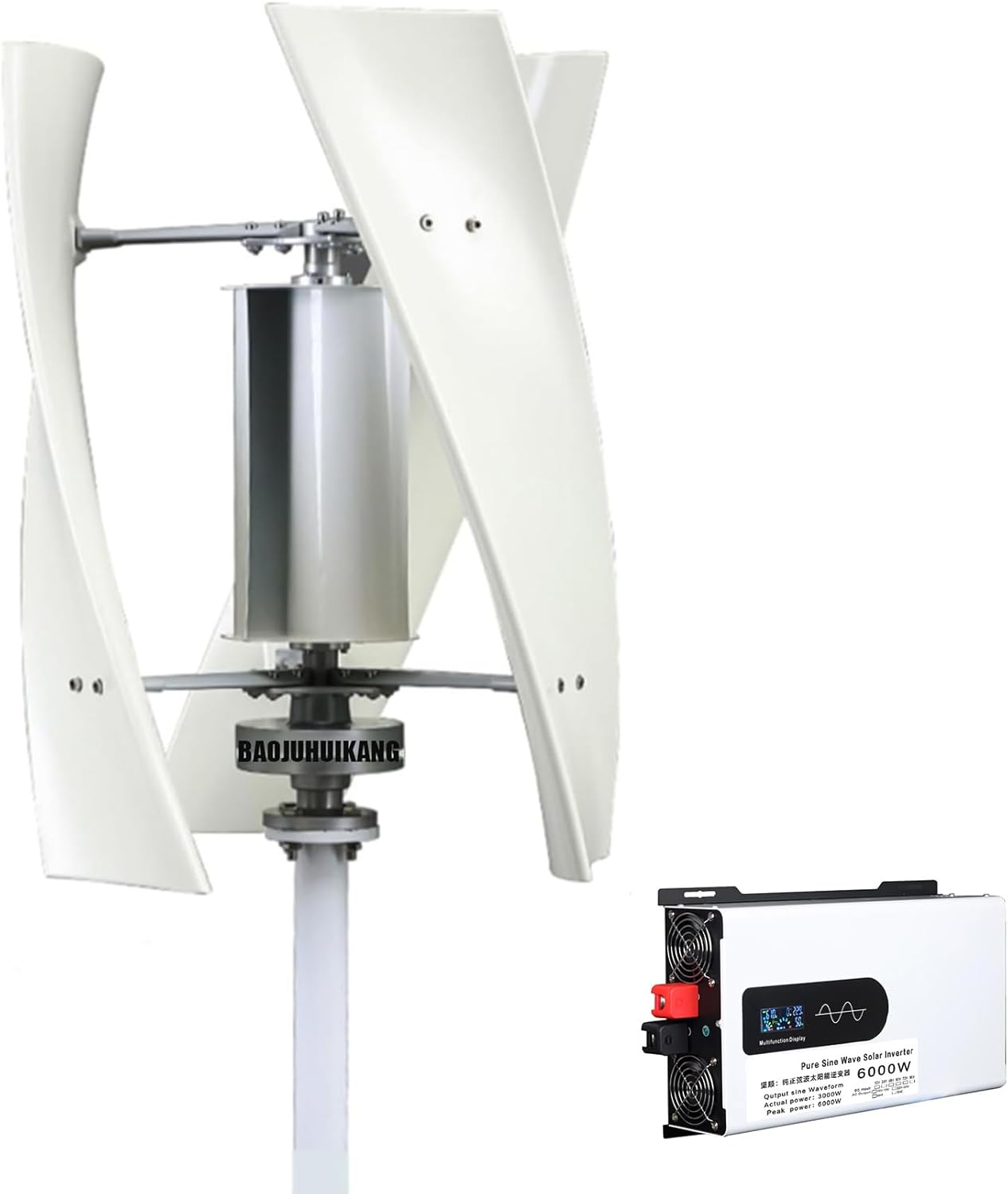 6000W Upgraded Wind Vertical Axis Turbine Generator 12V 24V 48V 220V with MPPT Controller Wind Turbine Kit for Hybrid Wind Solar System,12V