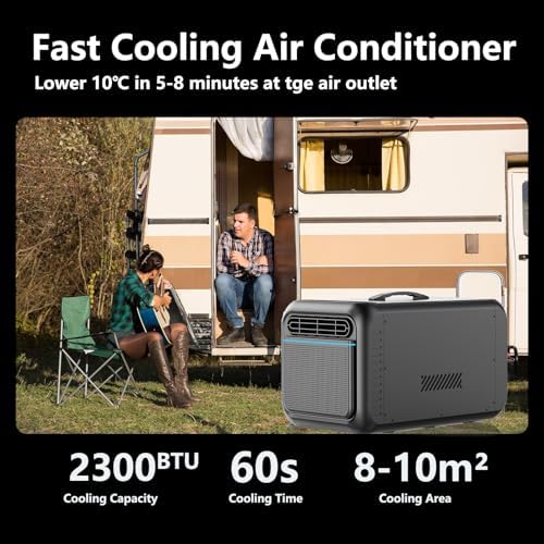 Portable Air Conditioner for Tent with Fast Cooling Timer, 2300BTUs Air Conditioner AC Adjustable Speed for Camping, Outdoor Use, Small Rooms, Trucks, RV (Black)