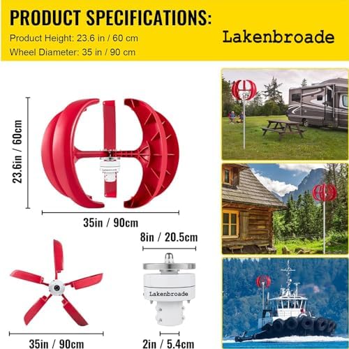 15000W/20000W Wind Turbine Generator Kit, 5-Blade Vertical Wind Turbine for 12V/24V/48V Systems, High-Efficiency Renewable Energy Solution for Home & Off-Grid Power Generation