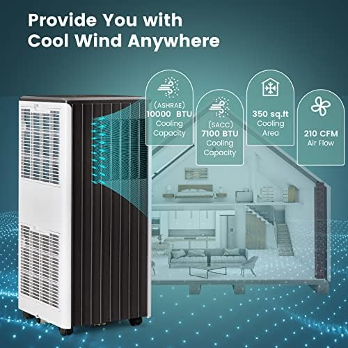 COSTWAY 10000 BTU Portable Air Conditioner, 3-in-1 AC Unit with Dehumidifier & Smart Sleep Mode, 24H Timer & Remote Control, Cools Rooms up to 350 Sq.Ft, Window Kit Included (White + Black)
