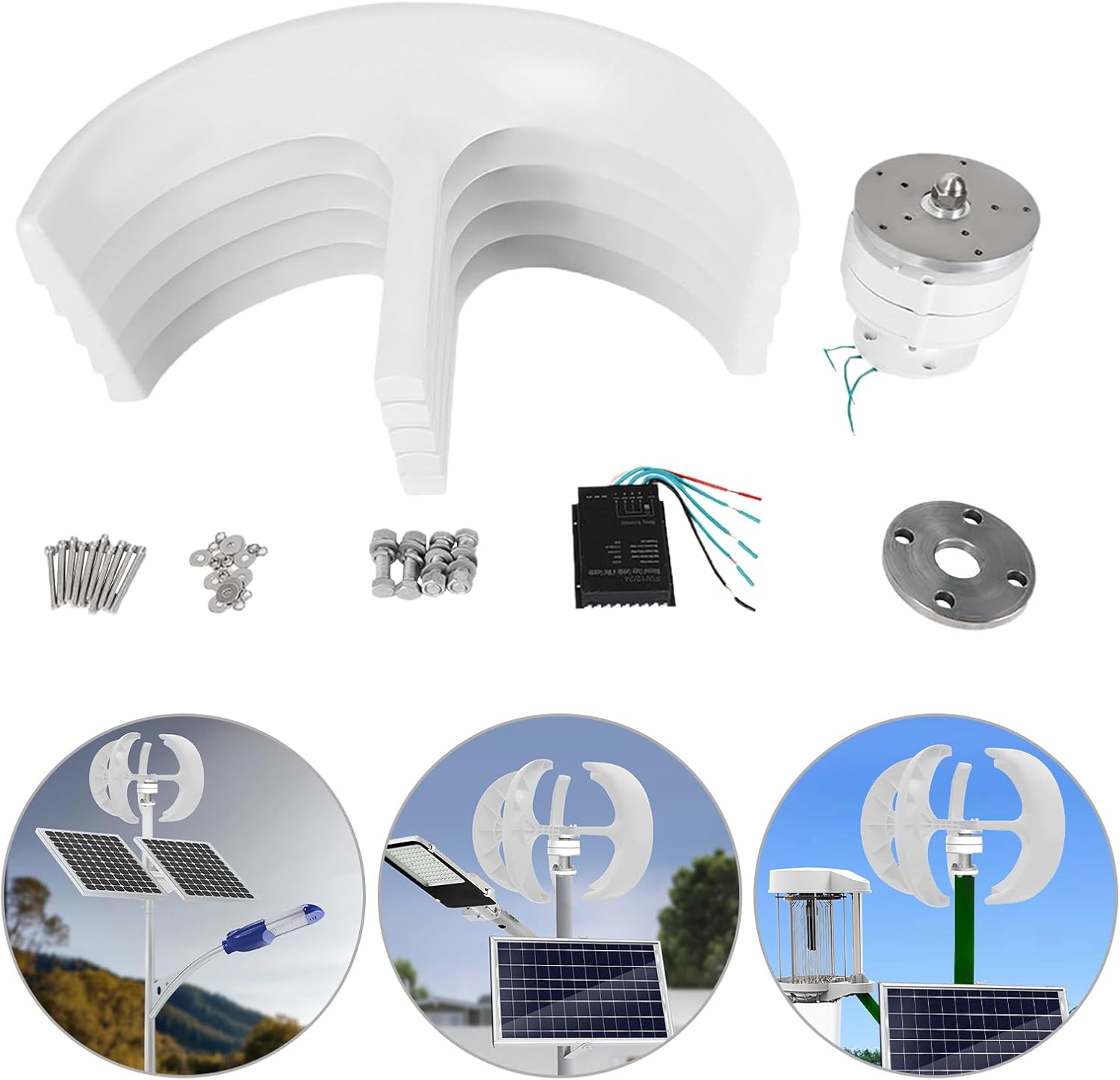 Wind Turbine Generator 600W Lantern Type 5 Blades Vertical Wind Turbine Generator Kit Home Wind Turbine with Controller,Vertical Axis Windmill for Marine Boat Wind Solar Hybrid Streetlight
