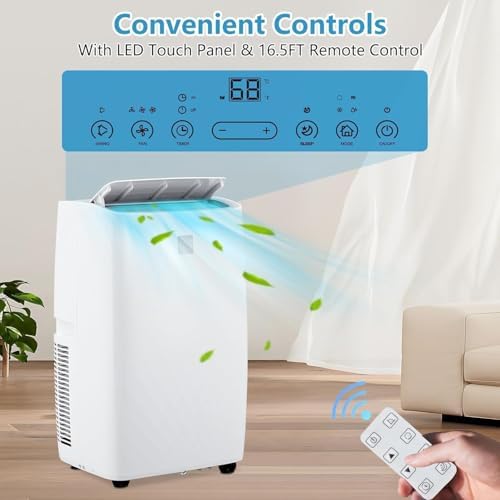 14,000 BTU 4-in-1 Portable Air Conditioner for up to 700 Sq.Ft with Cooling, Dehumidifier, Fan & Sleep Mode, Remote Control, LED Display, 24H Timer, Quick Setup and Caster Wheels