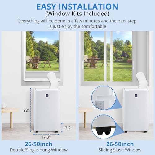 12000 BTU Portable Air Conditioner, 3-In-1 Cooling, Dehumidifier Fan for Rooms Up to 550 Sq. Ft. Digital Display, Remote Control, and Smart Sleep Mode