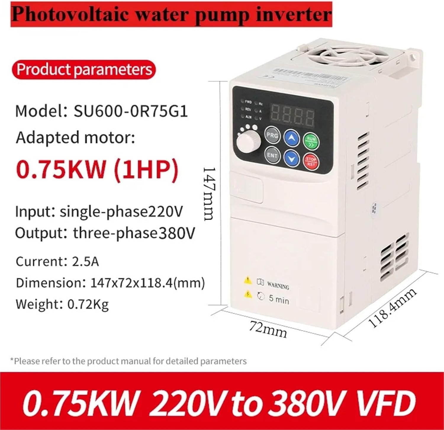 Solar photovoltaic inverter water pump fan universal single-phase 220V three-phase 380V 0.75KW 1.5KW 2.2KW 3.7KW 5.5KW(Gold)