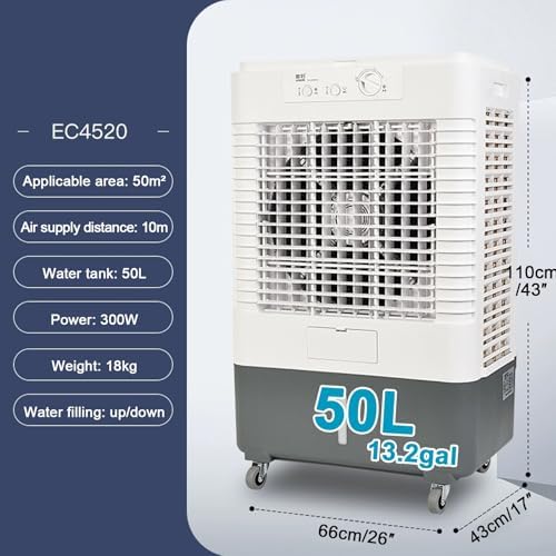 Portable Evaporative Air Cooler - 3 Speed Swamp Cooler, 30L/7.9GAL Air Conditioner for Outdoor & Commercial Use, Energy Efficient Cooling Solution