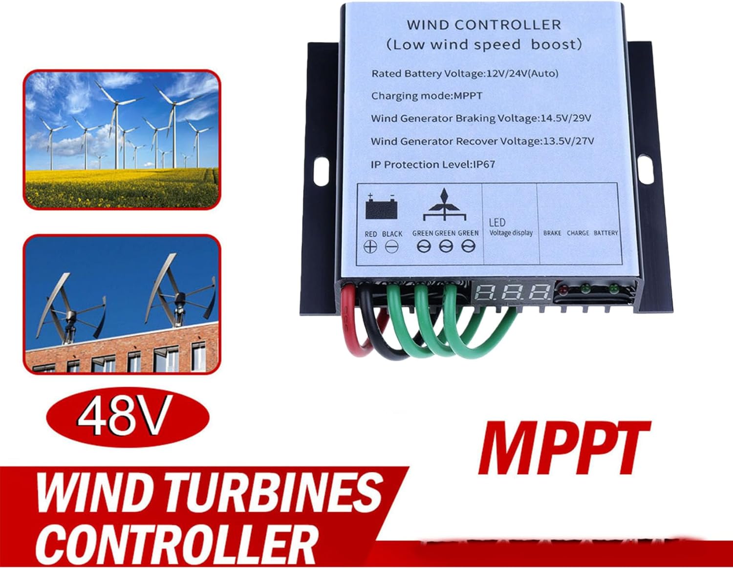 MPPT Wind Turbine Controller 1000W with Boost Charging Technology, IP67 Waterproof, Overcharge and Short Circuit Protection for 12V/24V/48V Systems