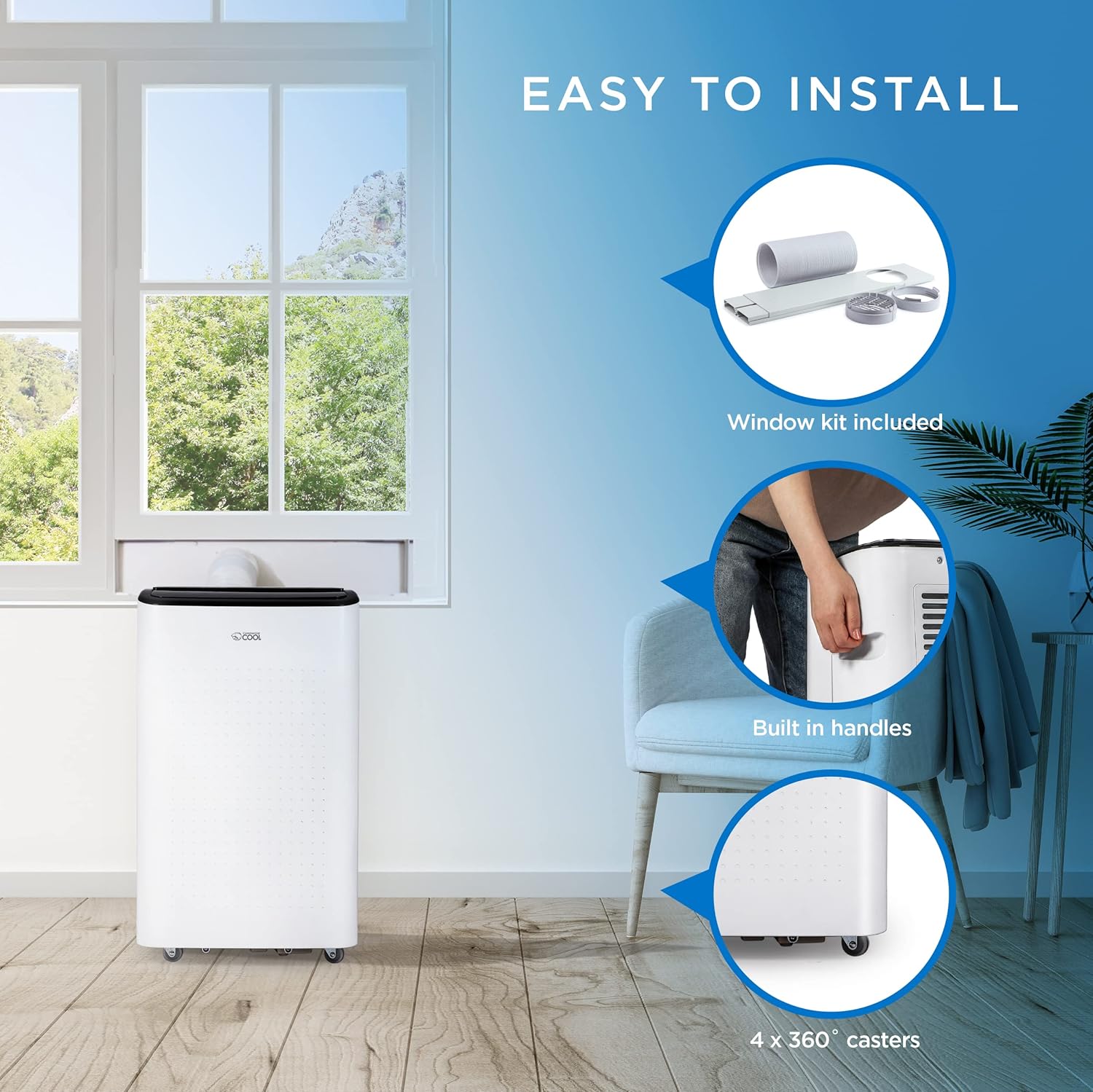 Commercial Cool Portable Air Conditioner, Dehumidifier & Fan, Portable Air Conditioner 9,000 BTU Covers up to 400 Sq. Ft., Wi-Fi Enabled, White