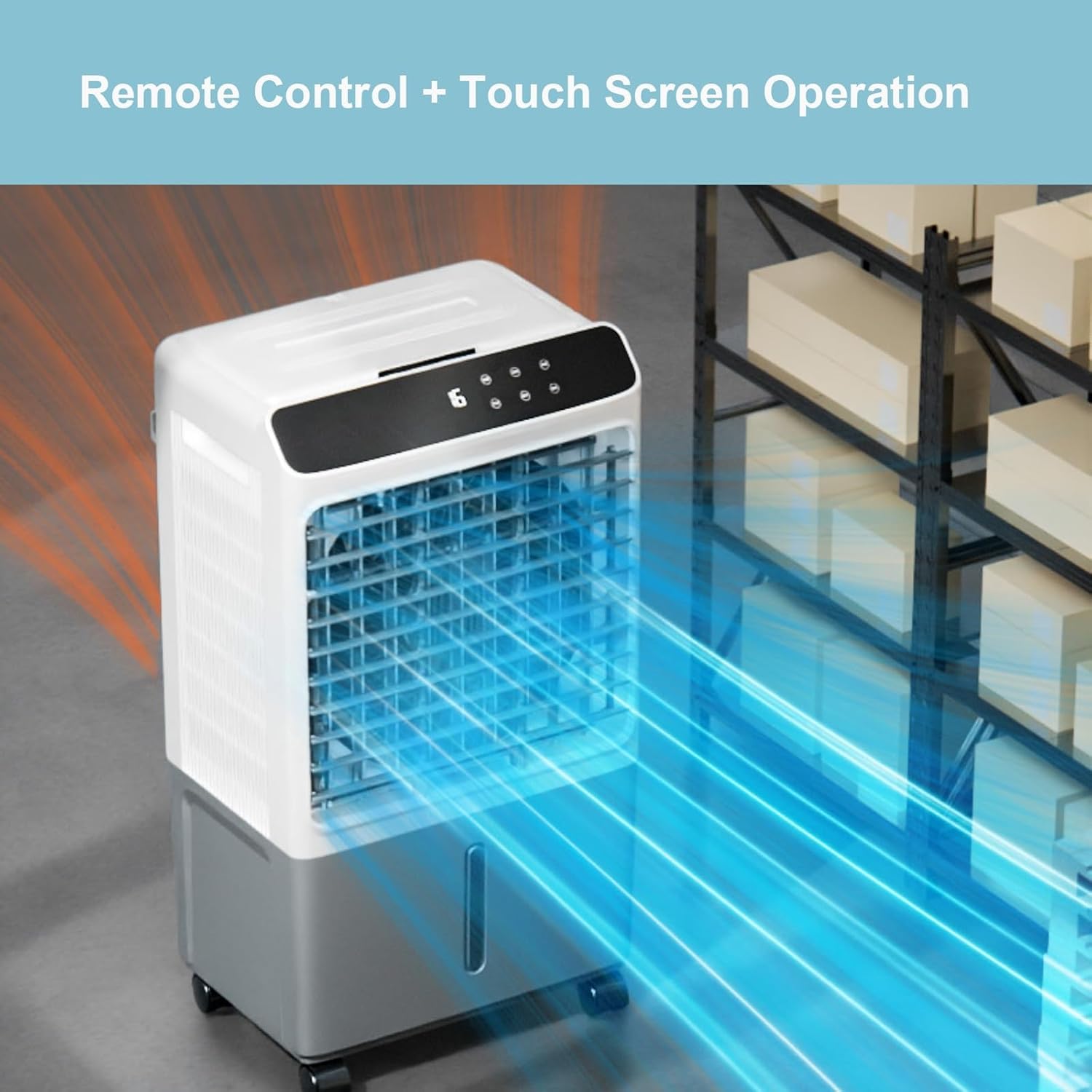 Indoor Windowless Air Conditioner, Swamp Cooler Fan and Humidifier with 7Gal Tank, Remote, 4 Ice Packs, 3 Speeds, 3 Modes, 12H Timer, Evaporative Cooler for Room Indoors(87cm/17in)