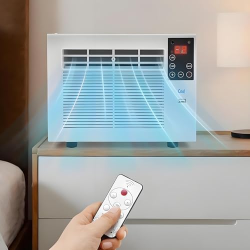 2-in-1 Portable Air Conditioner Compact Size Dehumidifier Mini Air Cooler with Remote Control & 1-12h timer & LED Light Cold AC Unit Personal Air Cooler for Home Bedroom Office