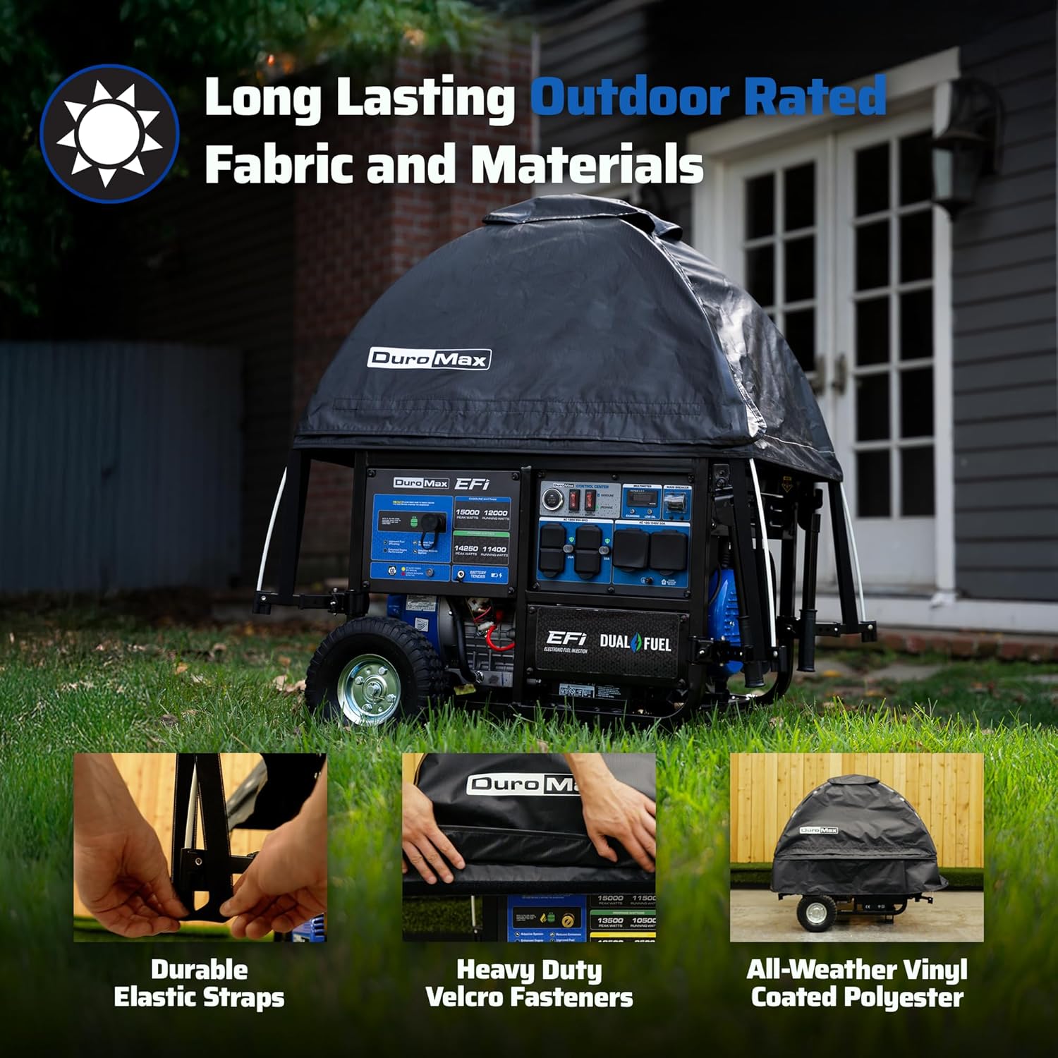 DuroMax DMX-GTX Portable Generator Running Cover – Weatherproof Outdoor Vinyl Canopy, Fire- & Wind-Resistant, Universal Open Frame Fit