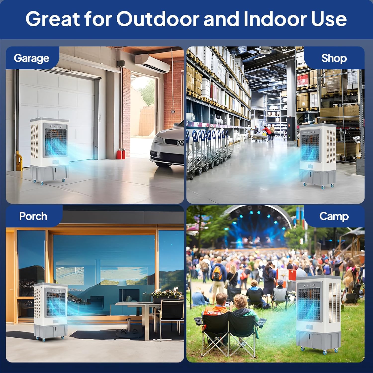 ROVSUN 34.3Gal/130L Commercial Swamp Cooler, 9000CFM Powerful Evaporative Air Cooler, 500W Strong Motor, 3 Speeds, 4 Ice Packs, 3-IN-1 Humidifying Cooling Fan for Shop, Factory, Garage