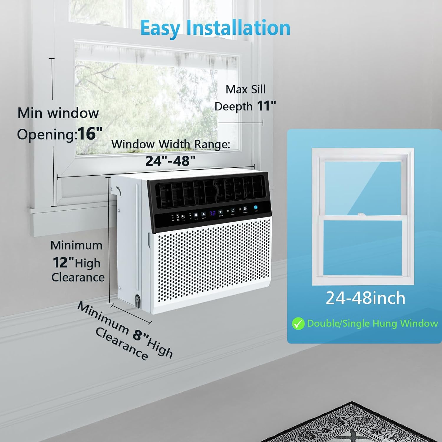 COWSAR 12000 BTUs Window Room Air Conditioner for Room, Window Air Conditioner, Cools Up 550sq.ft,Window AC Unit with Cooling, Dehumidifier and 3 Fan speeds, 24-hour timer & ECO mode