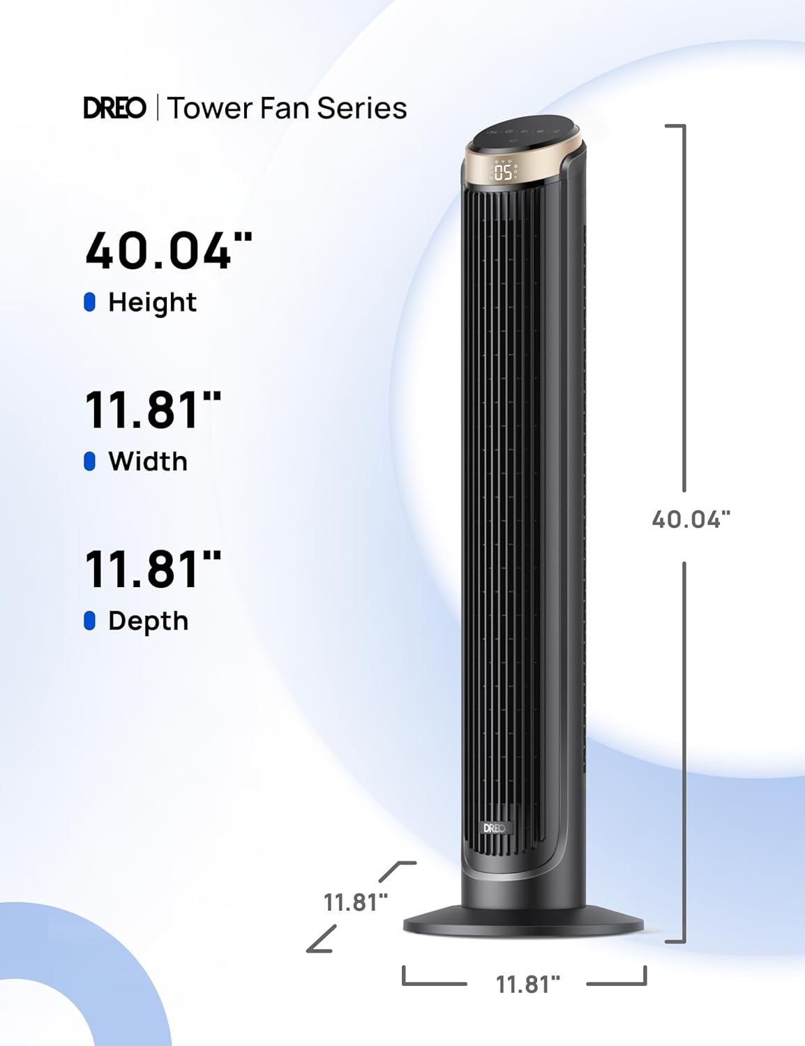 Dreo 40'' WiFi Tower Fan, 26ft/s High-Speed Cooling, Quiet Floor Fan with Remote, 90° Oscillating Fan, 4 Modes, 12H Timer, Touch Control, Standing Cooling Fan for Bedroom, Home, Office Room, Gold