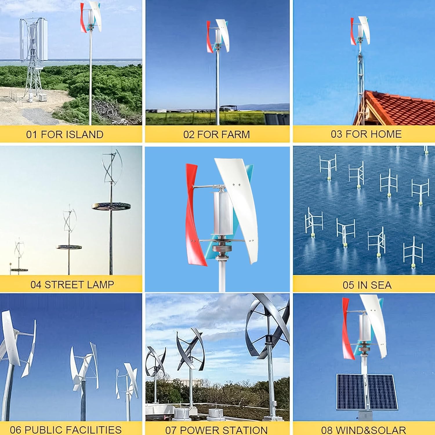 2000W 48V 24V 12V Vertical Axis Wind Turbine Generator, Low Wind Speed Startup & Quiet Operation, for Off-Grid Home, Farm, Boat, Marine, Street Lighting with Charge Controller & Flange 24v