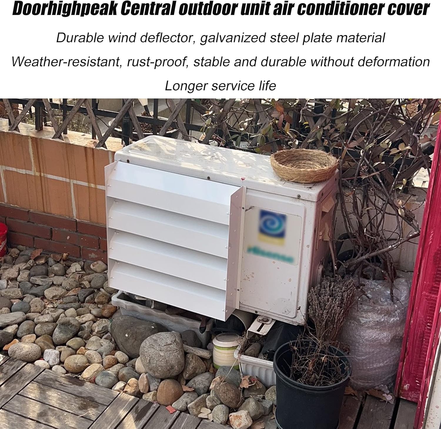 Outdoor AC Unit Cover - Air Conditioner Deflector and Wind Guide Baffle, Galvanized Steel Protection for Compressor and Condenser Grilles, Anti-Direct Blowing Screen