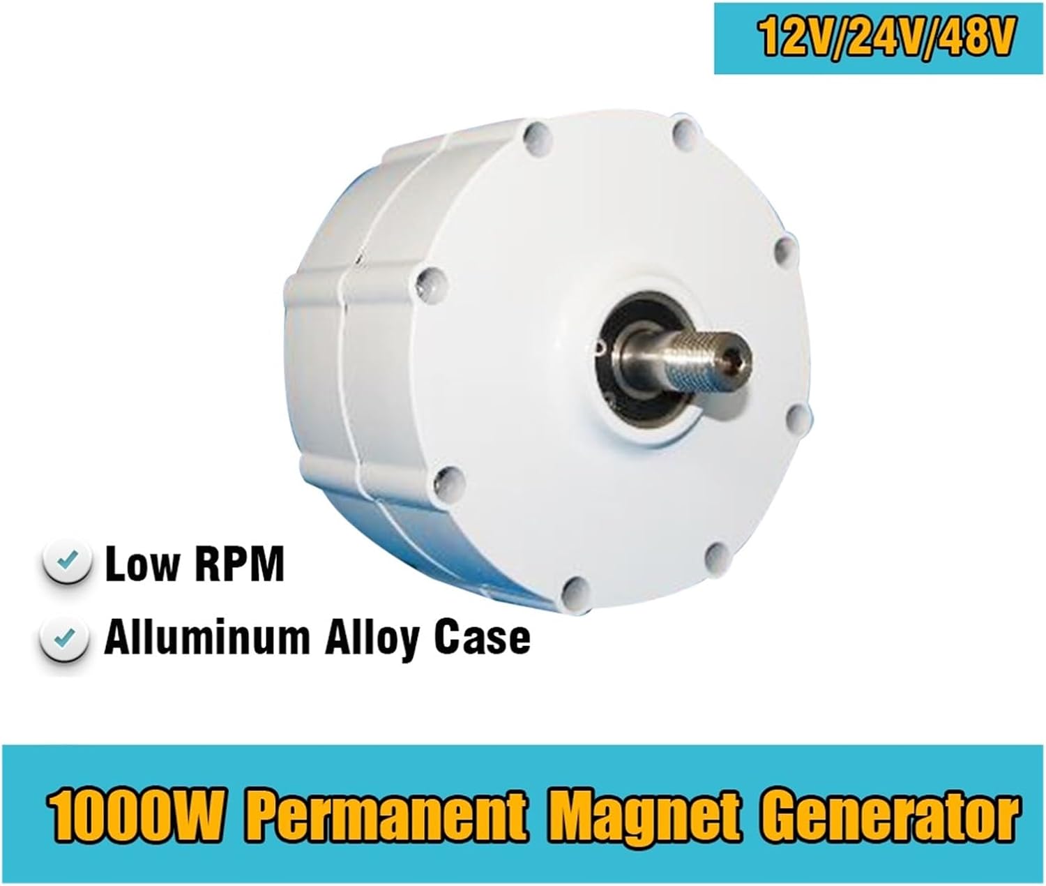 Low Speed 1000W 12V 24V 48V Gearless Permanent Magnet Generator AC Alternators Use for Wind Turbine Water Turbine Industrial Energy(with Base,Single Shaft_24V)