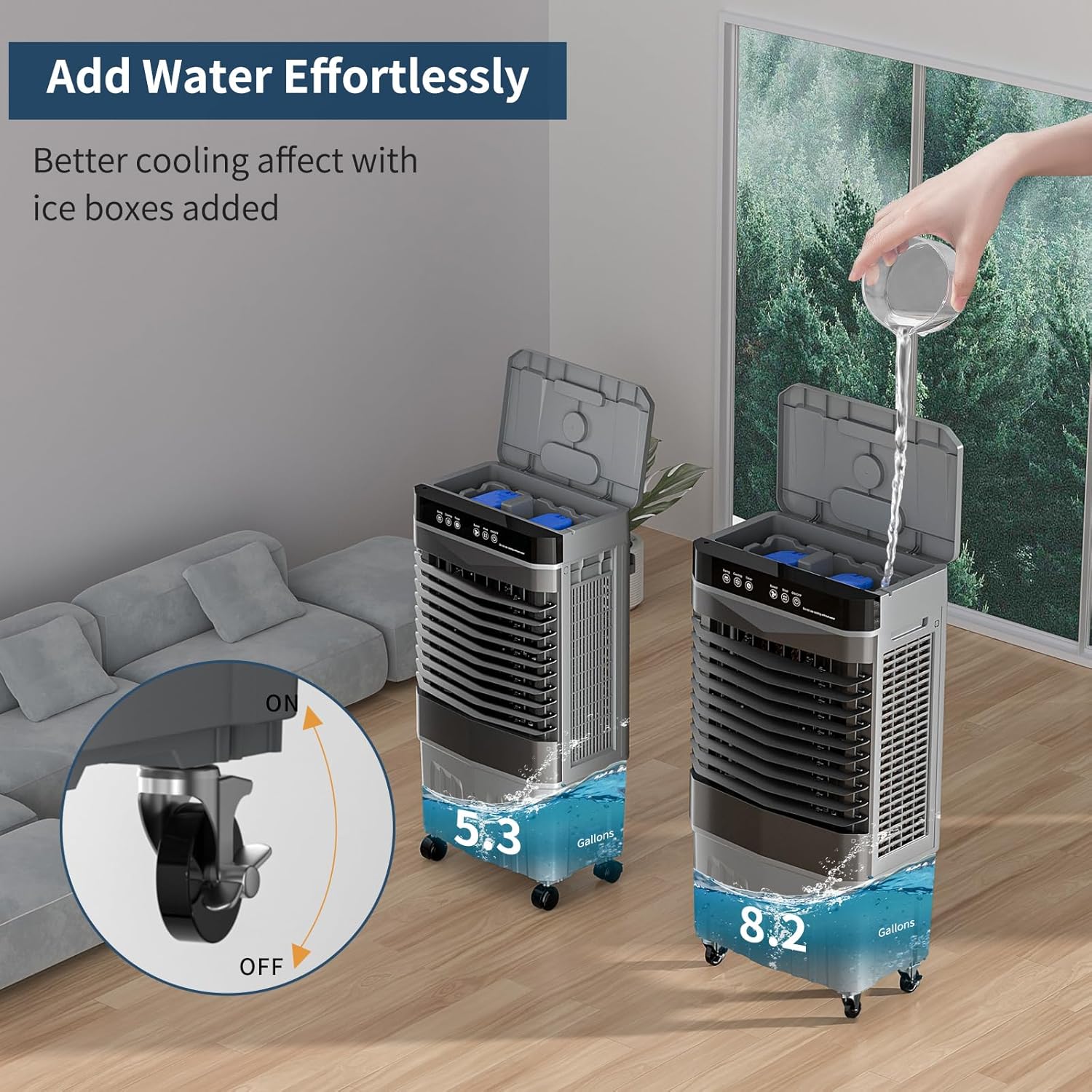 Zynkez 8.2 Gal Swamp Cooler with Remote, 2800CFM Portable Evaporative Air Cooler with 12H Timer, 3 Seepds, 6 Ice Packs, 120°Oscillation, Swamp Cooler Fan for Room, Bedroom, Garage