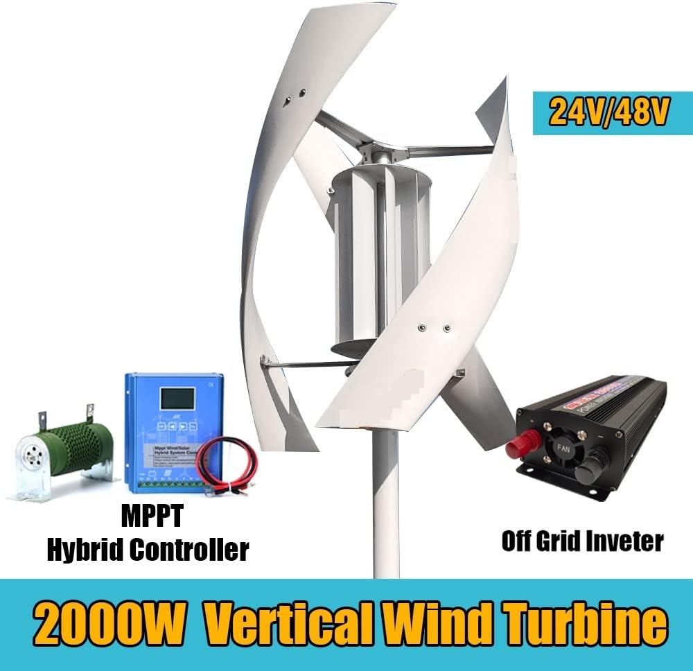 Wind Turbine, 2000w Vertical Axis Wind Turbine Generator Complete Set 48v Windmill AC Output Household Kit with Controller Inverter(48V)