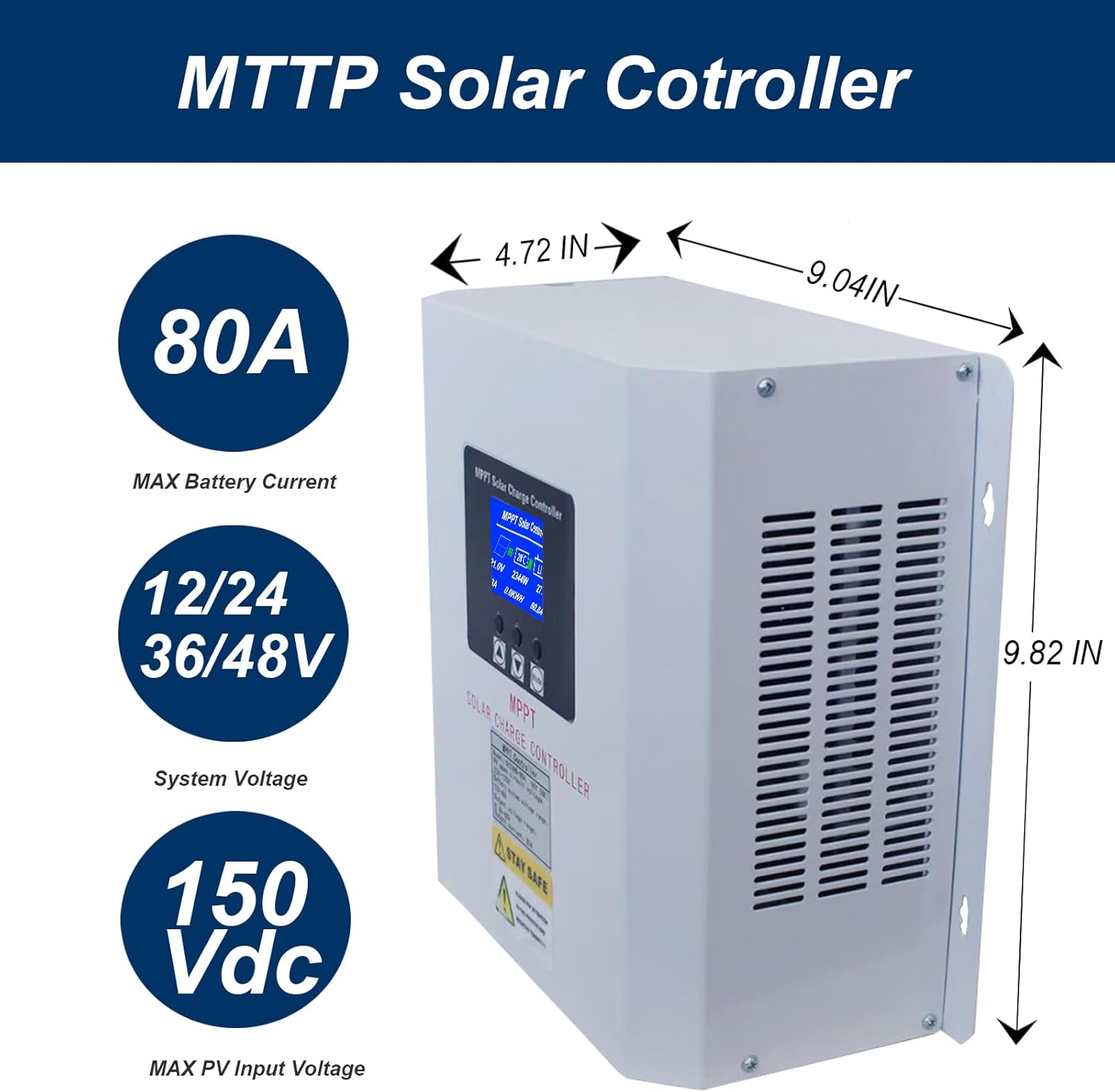 80A Solar Panel Charge Controller MPPT, Solar Battery Regulator 12v 24v 36v 48v DC Input, Parameter Adjustable LCD Display Solar Panel Regulator fit for Gel Sealed Flooded Lithium Battery