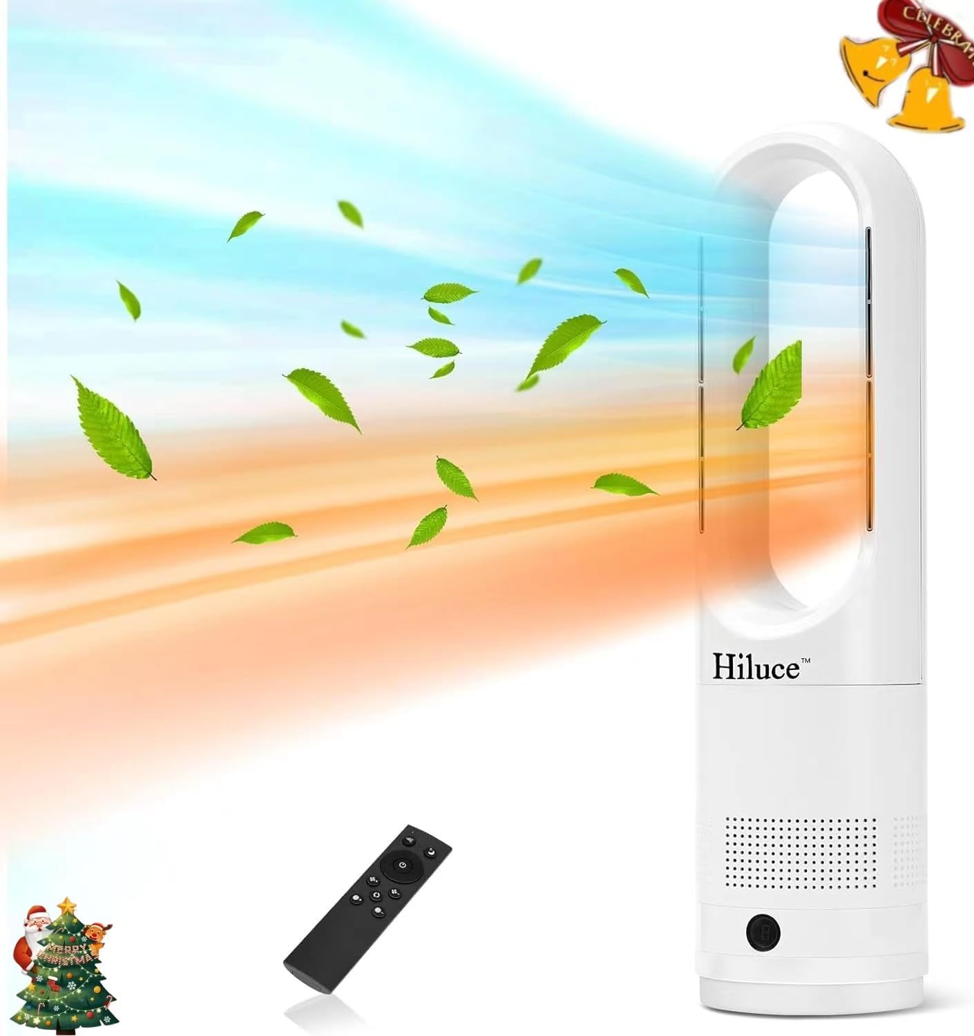 Hiluce All Season Bladeless Fan, 1400W Space Heater & 40W Tower Fan Combo with Remote,25dB Quiet Heater Fan Combo for Indoor Use,Tip Over and Overheat Protection 80°Oscillation,8Levels, 9H Timer,22