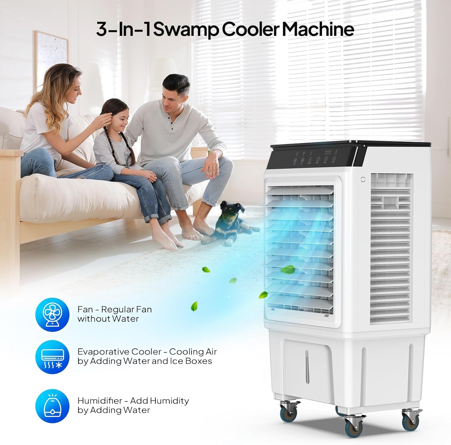 Bonnlo 2300 CFM Swamp Cooler with Remote Control, 3-In-1 Portable Evaporative Air Cooler, Fan & Humidifier with 7.9 Gal Water Tank, 12H Timer, Top Water Adding for Outdoor & Indoor Use